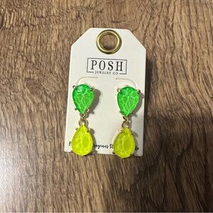 New Posh(sister co)Pink Panache neon green & yellow pear earrings